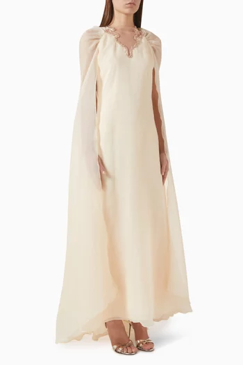 Embellished Cape Gown