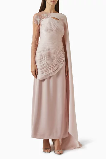 فستان طويل بزهور بارزة