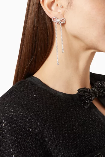 Bow Crystal Droplet Earrings in Silver-plated Brass