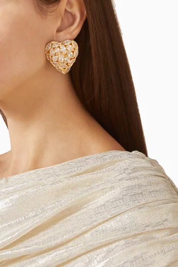 Heart Crystal-embellished Earrings in Gold-plated Brass