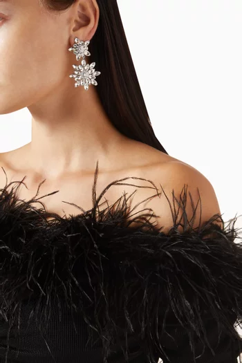 Flower Crystal Earrings in Silver-plated Brass