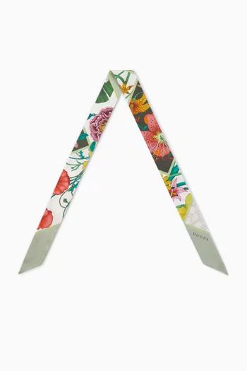 Floral-print Ribbon Scarf in Silk