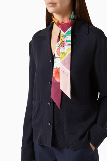 Floral-print Ribbon Scarf in Silk