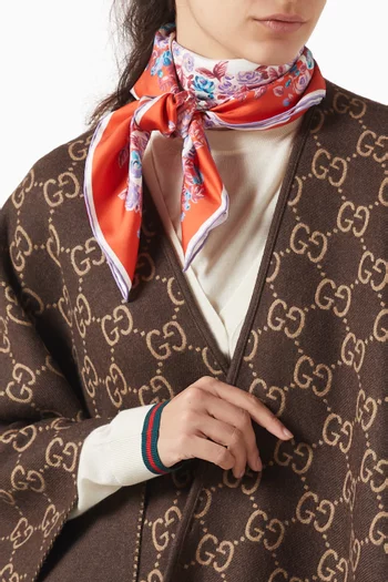 Interlocking G Floral-print Scarf in Silk Twill