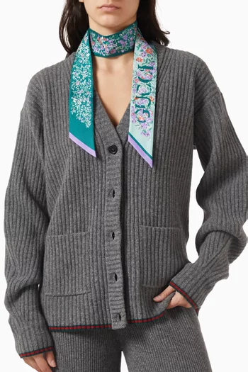 Floral-print Ribbon in Silk Twill