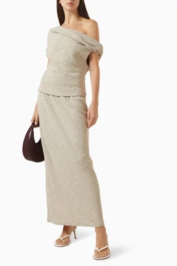 طقم بلوزة بأكتاف مكشوفة وعقدة ملفوفة وتنورة