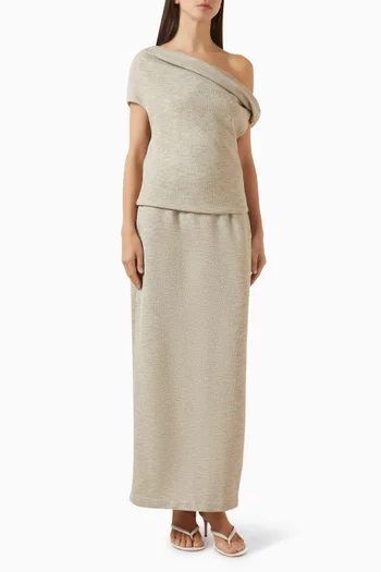 طقم بلوزة بأكتاف مكشوفة وعقدة ملفوفة وتنورة