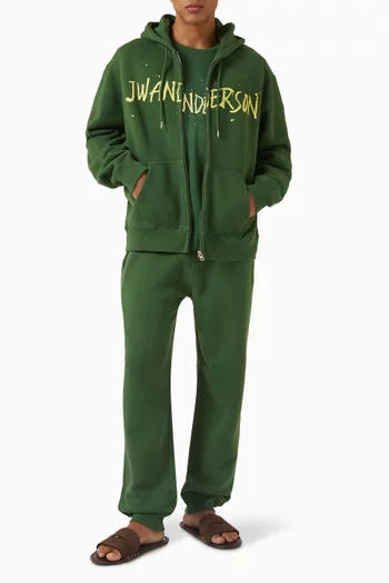 Zip Front Print Hoodie in Cotton