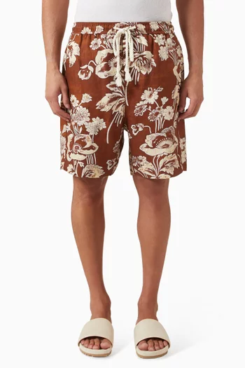 Painted Peonies Shorts in Linen