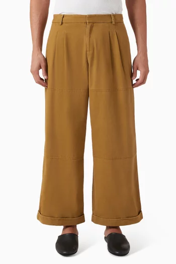 Pleated Patch Pants in Cotton Drill