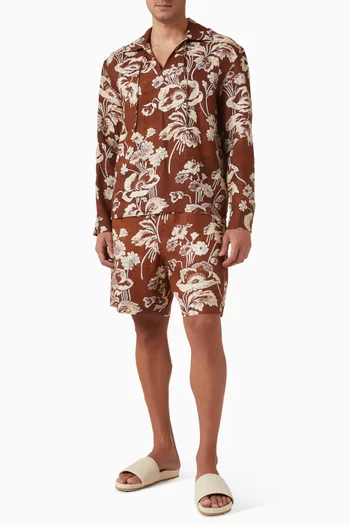 Painted Peonies Front Tie Shirt in Linen