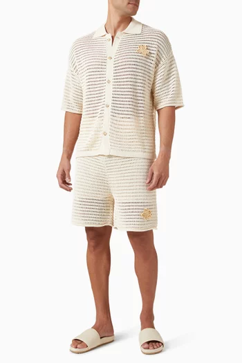 Crochet Flower Polo Shirt in Cotton-blend