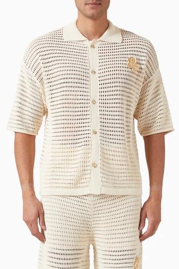 Crochet Flower Polo Shirt in Cotton-blend