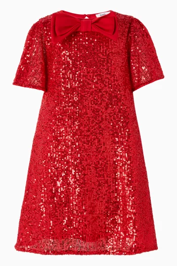 فستان بعقدة ومطرز بالترتر