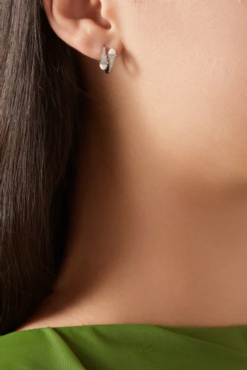 Cleo Diamond Huggie Earrings with White Agate in 18kt White Gold