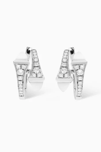 Cleo Diamond Huggie Earrings with White Agate in 18kt White Gold