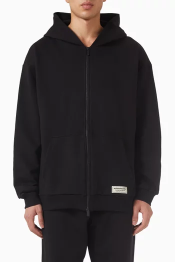 كنزة بغطاء رأس وسحّاب بقصة فضفاضة قطن