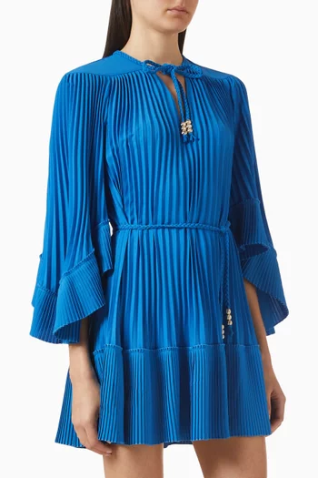 Pleated Drawstring Mini Dress