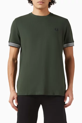 تي شيرت بخطوط على حواف الأكمام قطن بيكيه