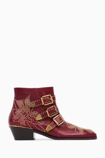 حذاء بوت سوزان بطول الكاحل جلد عجل وجلد ماعز