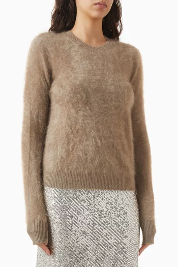 سترة إيزي بفتحة رقبة مستديرة شعر كشمير طويل