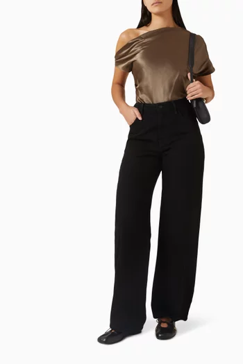 بلوزة بدرابيه غير متماثل ستان حرير