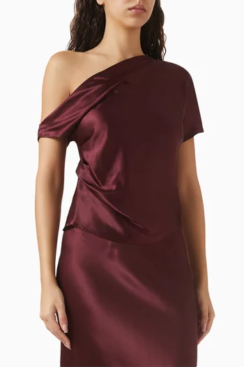 Asymmetric Drape Top in Silk Satin
