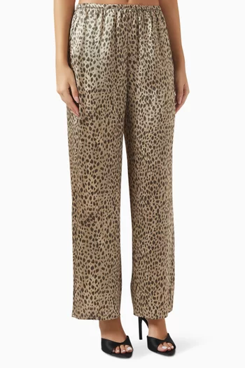 Cheetah-print Pants in Silk Satin