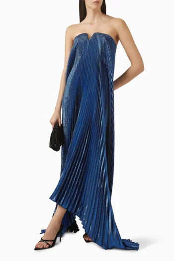 Black Tie Pleated Gown in Glitter Fabric