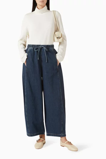 Barrel-leg Drawstring Pants in Denim
