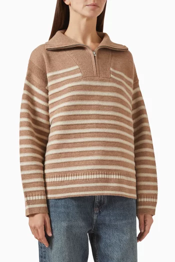 Raven Stripe Half-zip Sweater in Wool Blend