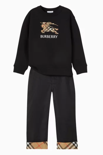 سويت شيرت بنقشة مربعات وشعار الفروسية قطن