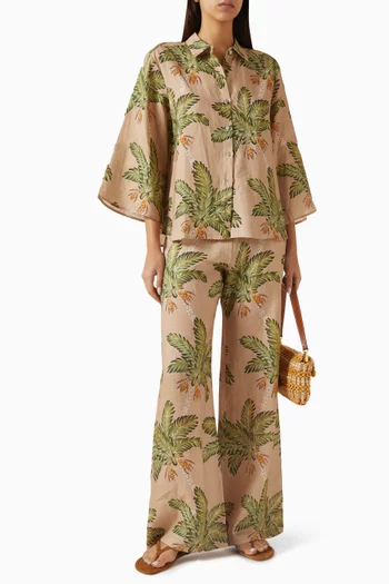 قميص بنقشة أشجار نخيل وتمور كتان