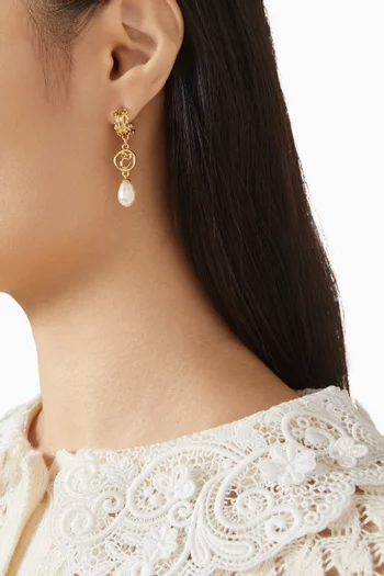 Pearl Drop Earrings in Brass