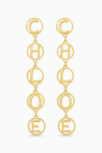 Logo Script Drop Earrings in Brass