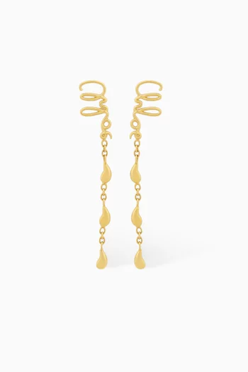 Logo Drop Earrings in Brass