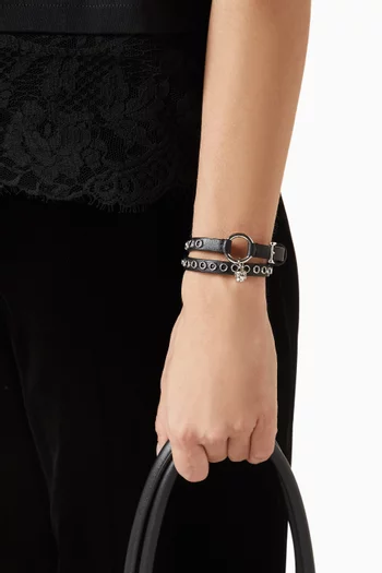 Skull Ring Double Wrap Bracelet in Leather
