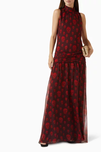 فستان بنقشة جماجم حرير