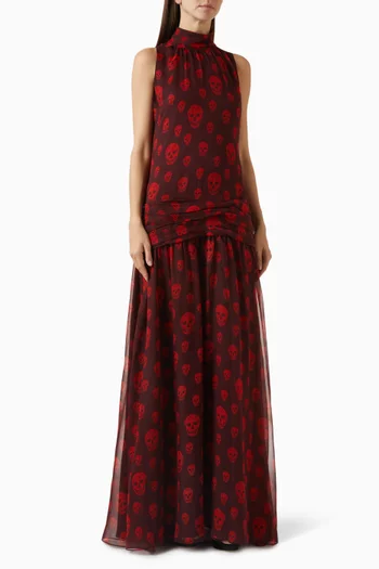 فستان بنقشة جماجم حرير