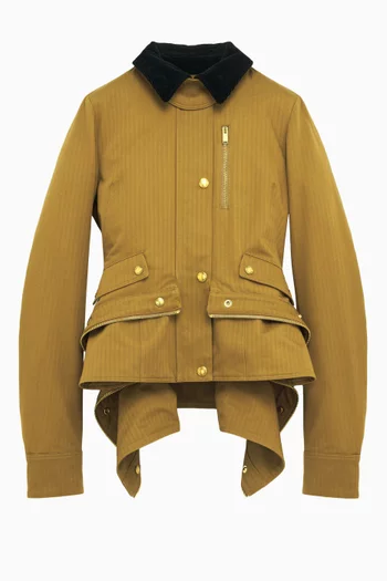 جاكيت بجزء مائل بسحّاب ونقشة هيرنج بون قطن