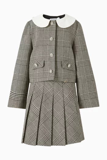 تنورة بطيات ونقشة مربعات مزيج صوف