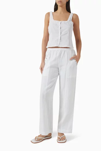 Buttoned Frill Top in Cotton-voile