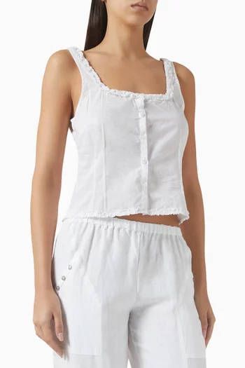 Buttoned Frill Top in Cotton-voile