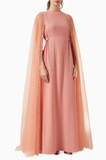 Embellished Cape-sleeve Dress