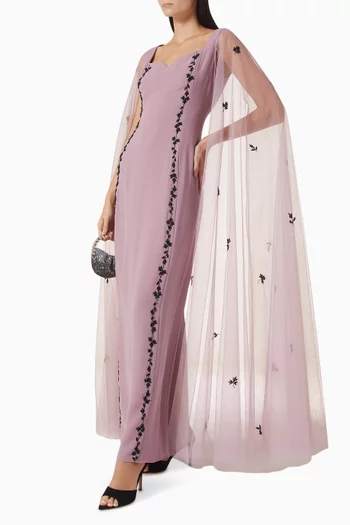 Embellished Cape-sleeve Dress
