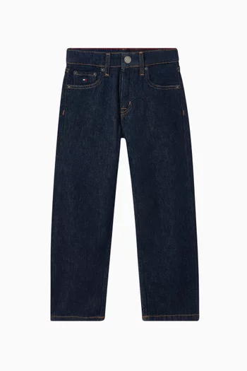 Flag Embroidery Relaxed Jeans in Denim