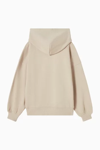 كنزة بغطاء رأس بشعار الماركة مخملي قطن 