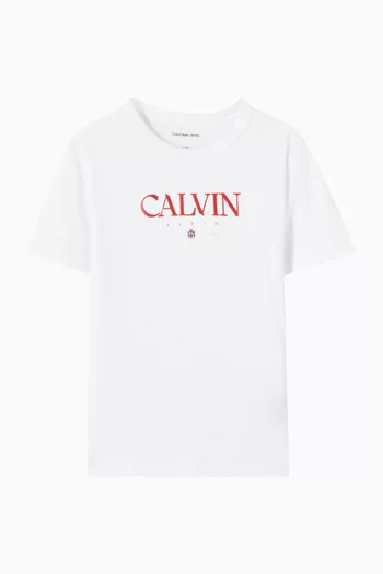 تي شيرت بطبعة شعار الماركة قطن