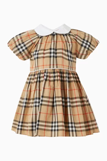 طقم فستان بنقشة مربعات وسروال تحتي قطن