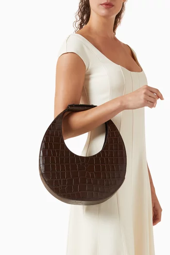 Small Moon Tote Bag in Croc-embossed Leather